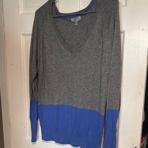 JCPenney Gray and Blue V-Neck Sweater